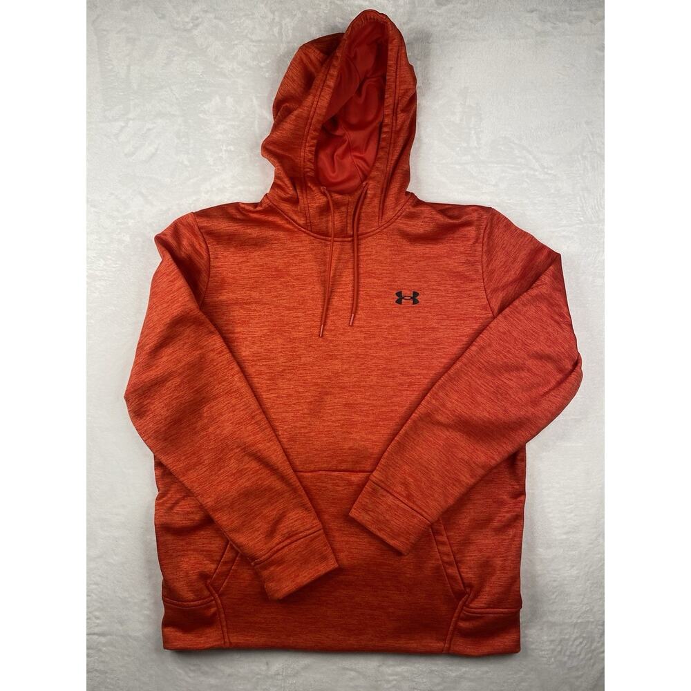 Under Armour ColdGear Men's L Pullover Hoodie Orange Red Fleece Loose Fit